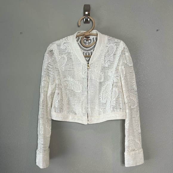 Free People White Lace Cropped Jacket Full Zipper Jacket Size Small - Picture 11 of 12